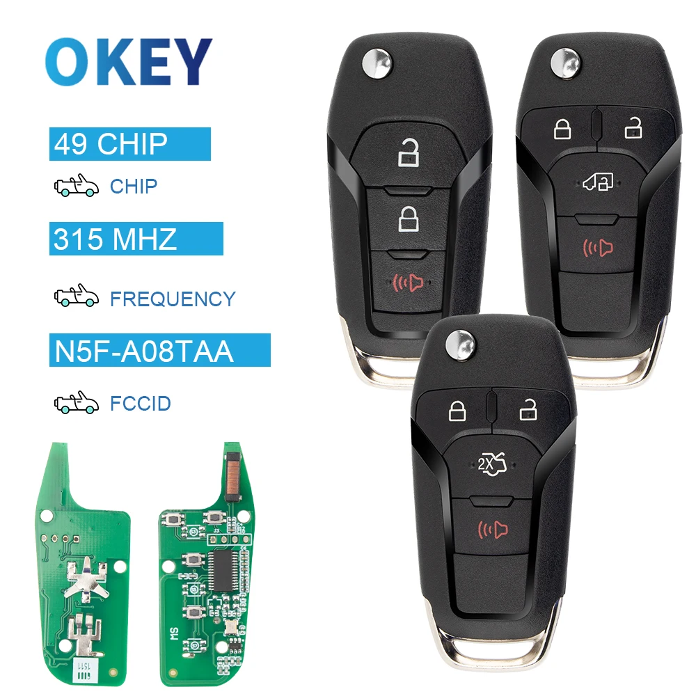 Okey ชิป ID49กุญแจรถระยะไกล315MHz สำหรับ Ford F150 Ranger Galaxy S-Max Ka + Mondeo V N5F-A08TAA/DS7T-15K601-B/EB3T-15K601-BA