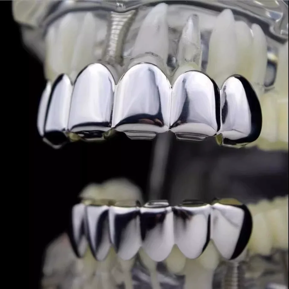 Set Di 3 Denti Finti Hip Hop Placcati Oro E Argento - Decorazioni Temporanee Per Party, Concerti E Costumi