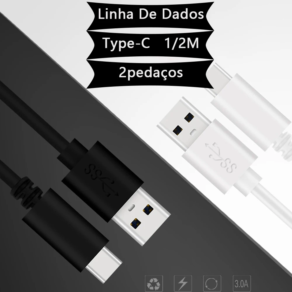 2 шт. USB-кабель для быстрой зарядки подходит Android Type-C |
