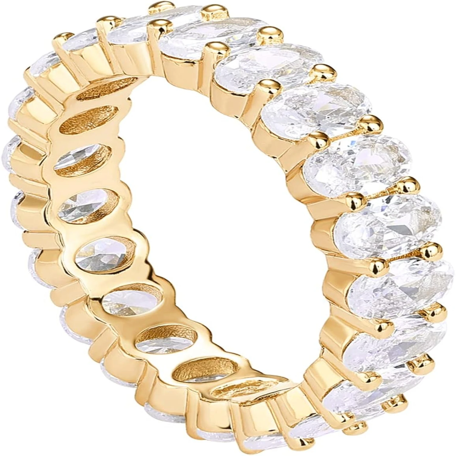 Stunning and Elegant PAVOI 14K Gold Plated Oval Cubic Zirconia Love Ring-Gorgeous Gold Finish Eternity Ring-Chic 5mm Stackab