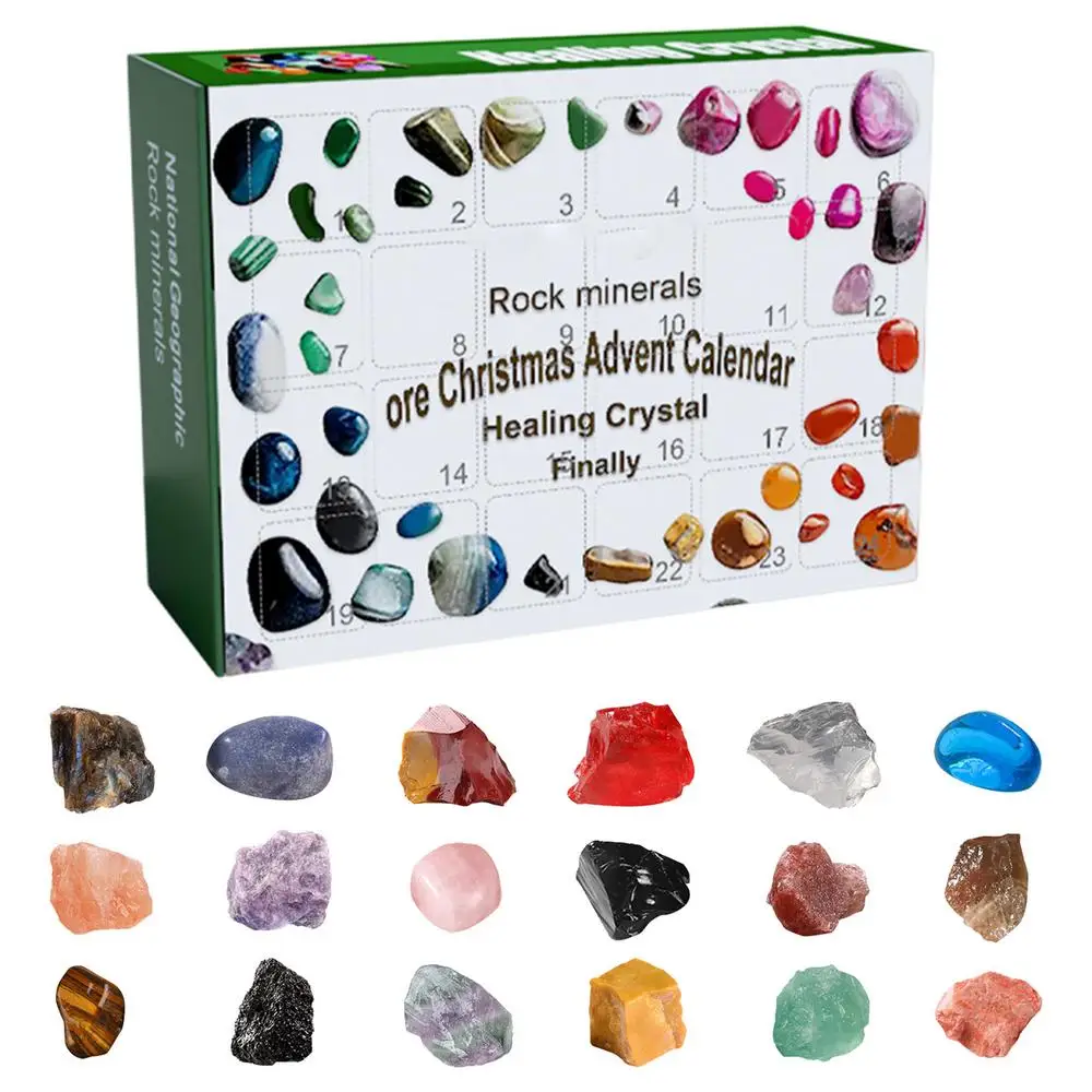 thumbnail image 1 of Calendario de Adviento de Navidad con minerales y cristales curativos, caja de regalo para niños con colecciones de piedras de roca, guijarros, grava pulida, juguetes, 1 of 5