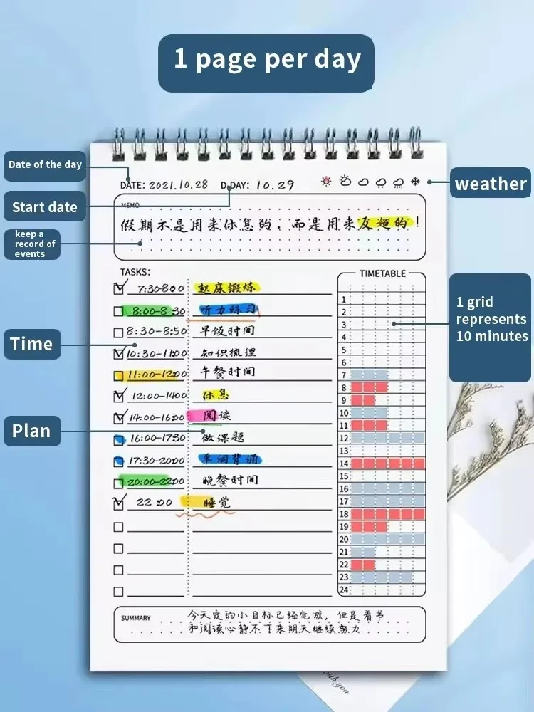 1pc Agenda Planner a Spirale A5, Blocco Note per Pianificazione Giornaliera e Lista delle Cose da Fare, 160 Pagine Spesse, Forniture per Ufficio e Scuola, Cancelleria - immagine 4