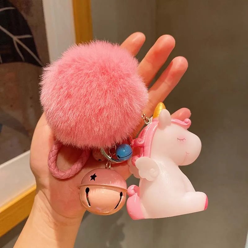 Cute Fur Ball Pom Pom Keychain With Unicorn Bells Keyring For Womens Bag  Wallet Car Decoration - Jewelry & Accessories - Temu Netherlands