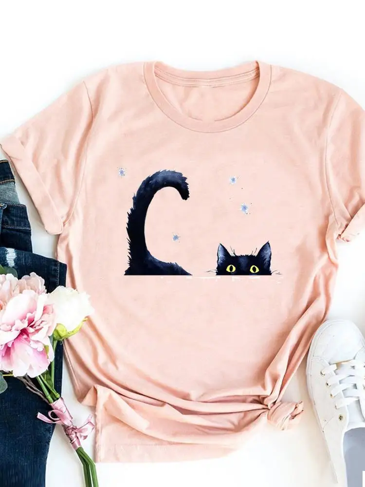 Paw Love Heart Cute 90s Cat Dog Graphic T-shirt Women Basic Tee