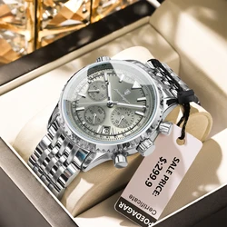 Luxury Men's Stainless Steel Chronograph Watch - Waterproof & Luminous Design (960 Silver GunColor)