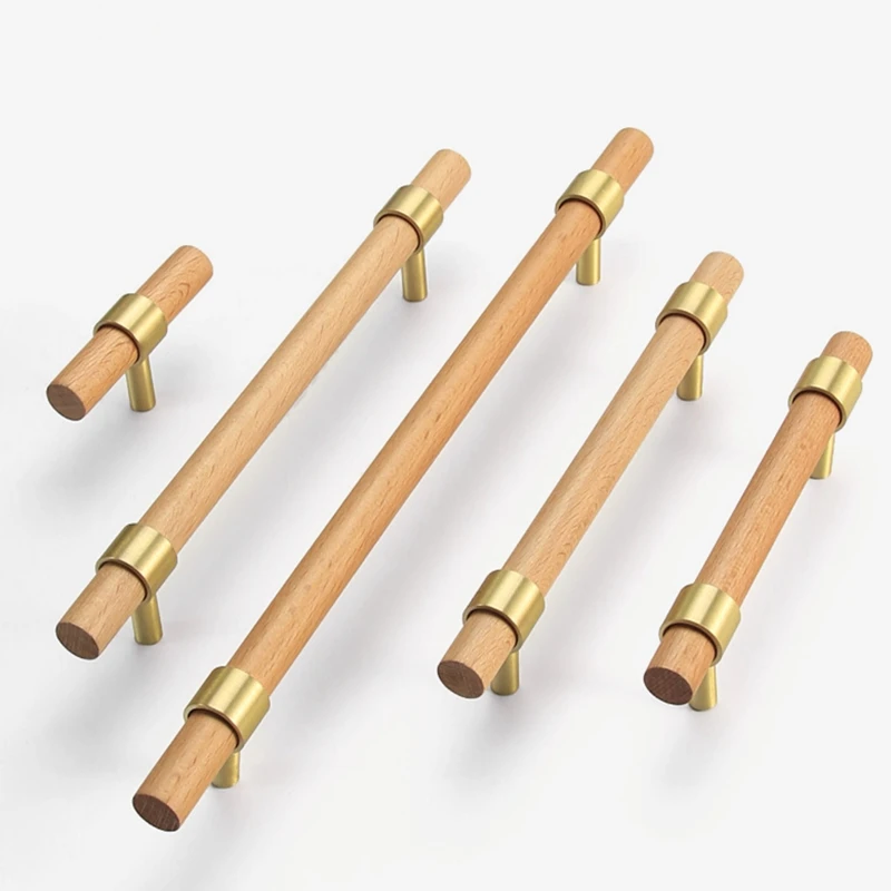 

Wooden Beech Kitchen Cabinet Handles Brass Furniture Drawer Dresser Pulls Cupboard Wardrobe Knobs Handles
