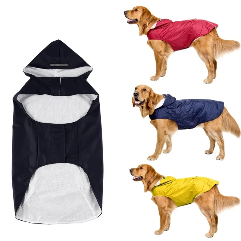 Dog Raincoat Waterproof Hoodie Jacket Rain Poncho Pet Rainwear with Reflective Stripe