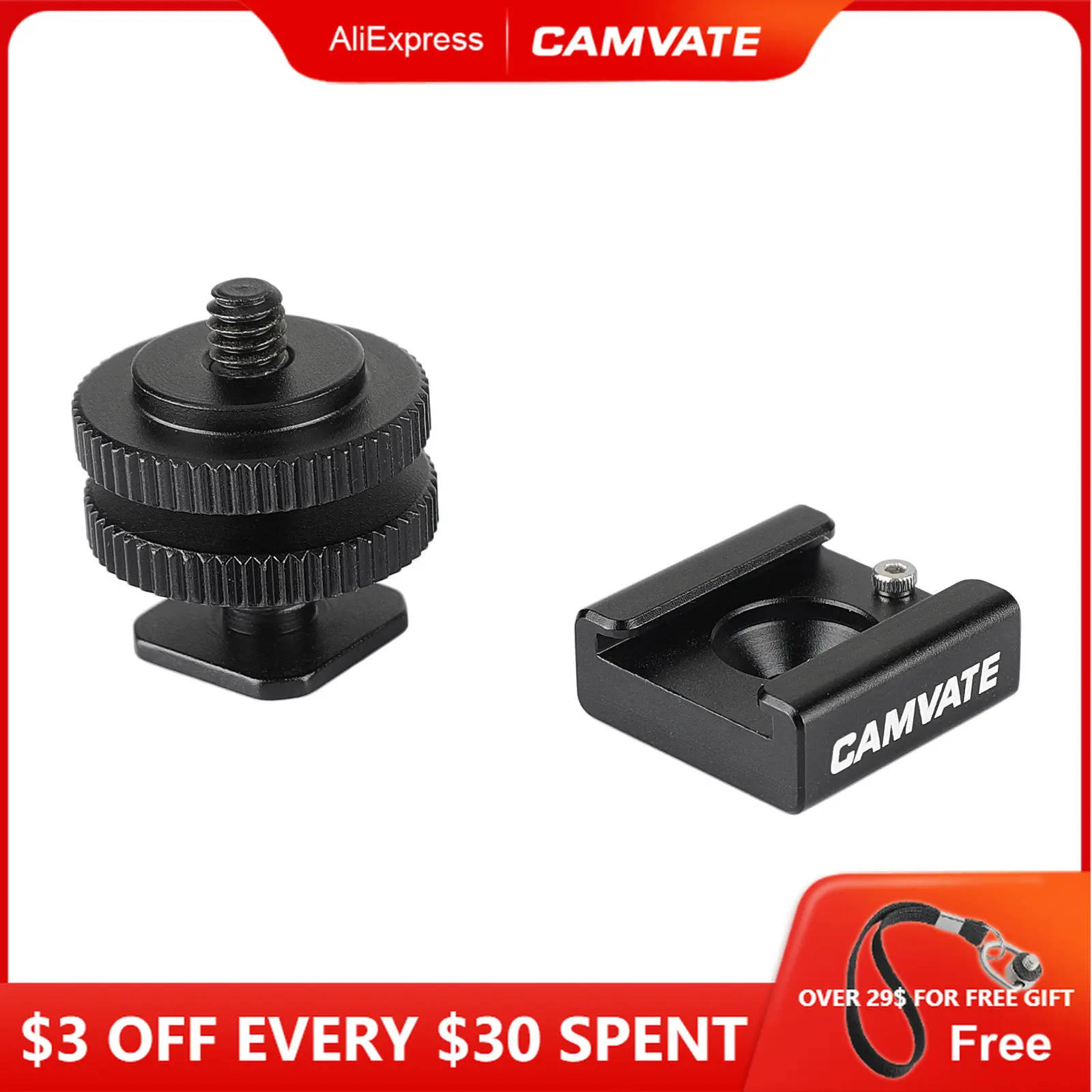 Camvate 1/4" Hot Cold Shoe Mount +1/4"20 Tripod Screw To Flash Hot