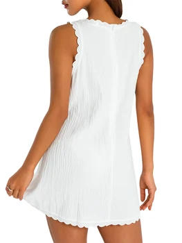 Women Mini Dress Sleeveless Crew Neck Solid Loose A-line Dress Streetwear for Club Party 2