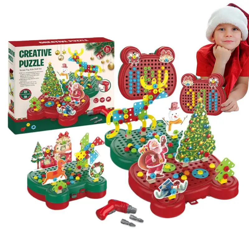 

Christmas Drill and Screw Tool Box Puzzle Toys Children Building Bricks Toys Boys DIY Electric Drill Set Kids Educational Toys