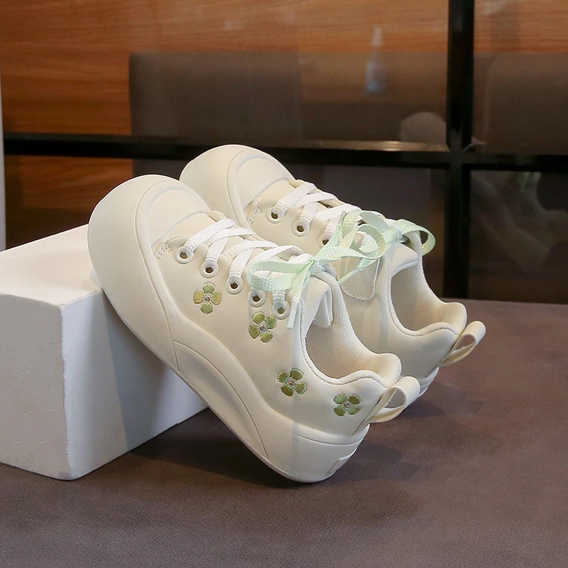 Girls Floral Embroidered Soft Sole Breathable School Trainers