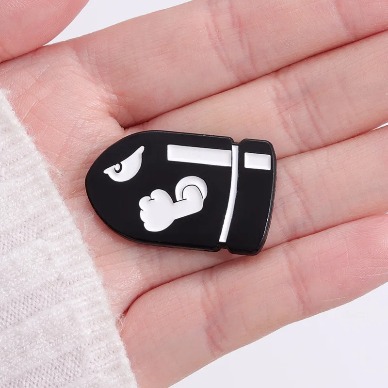 Cartoon black bullet brooch personality shell shape funny pins Bag decoration metal badge Accessories Gift to friends metal brooch,metal pins,cartoon pins,fashion brooches