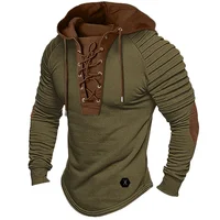 Vêtements pour hommes musculaires. Sweat à capuche de couleur unie. T-shirt pour hommes de nouveau style. Cagoule plissée. T-shirt à manches longues Street Style. S-XXXL 3