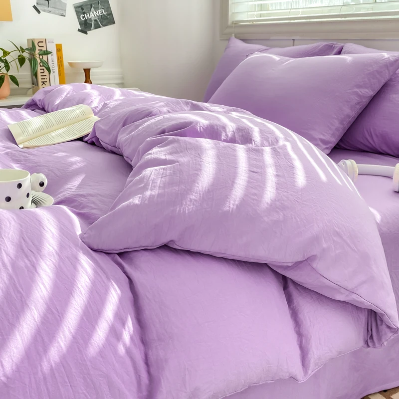 4pcs Purple,Green,Blue,Grey Pure Color Bedding Set 4pcs Bedclothes Bedspread  Duvet Cover Pillowcase Queen King Size Bedding Set - AliExpress