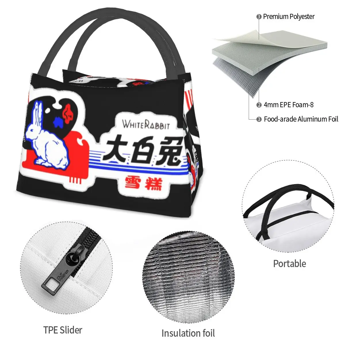 White Rabbit Candy Portable insulation bag for Cooler Thermal Food Office Pinic Container