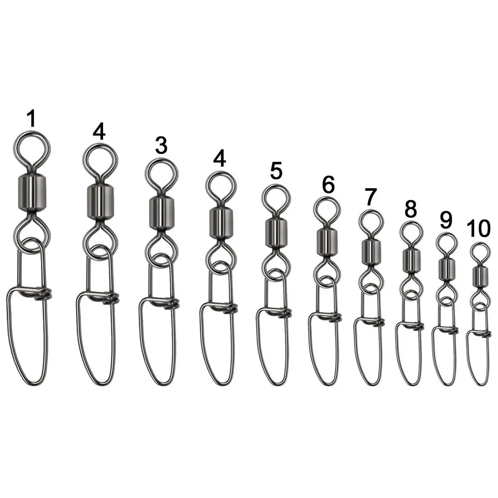 

50pcs Durable Solid Ring 1#-12# Heavy Duty Ball Bearing Barrel Rolling Swivel Fishing Snap Connector with Pin