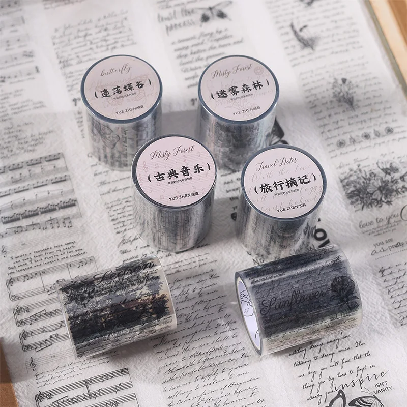 Yoofun 5x300cm Vintage English Writing Lyrics Letters Forest PET Tape Retro Style Scrapbooking Journal Masking Tape 3