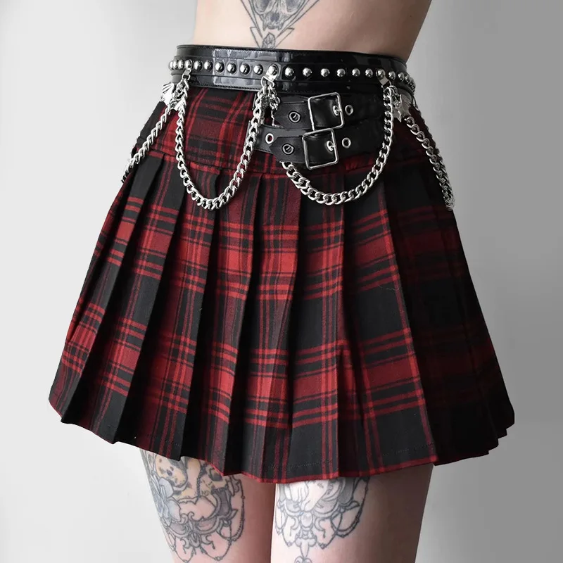 mini skirts for women Gothic Plaid Skirt e-girl Women High Waist Pleated Skirt With Buckle Y2K Dark Academia Aesthetic Outfit leather skirt