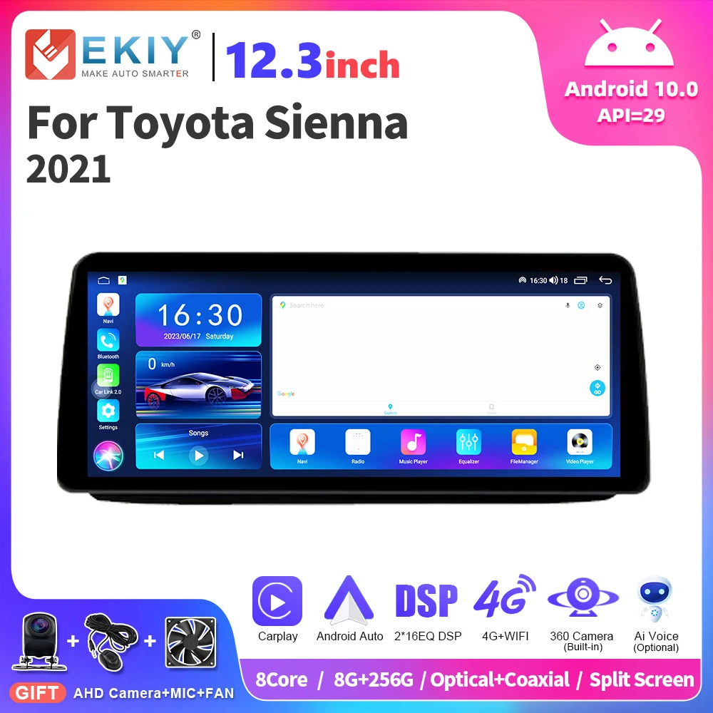 

EKIY 12.3 inch Car Multimedia Player For Toyota Sienna 2021 Autoradio Android Carplay Stereo GPS Navigation 2Din DVD no DVD DSP