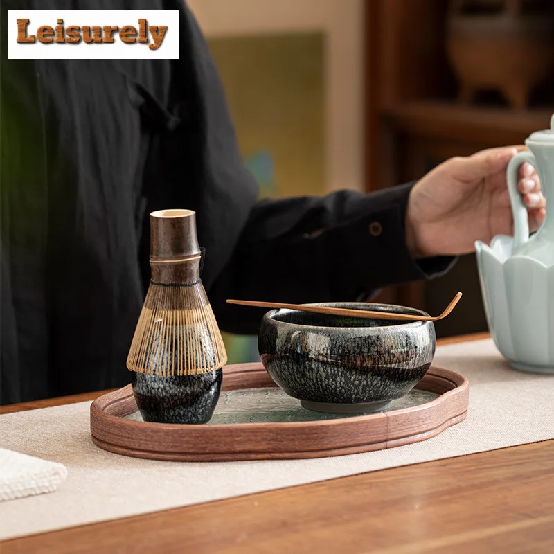 Jianzhan Matcha Four-piece Set Tea Bowl Whisk Stand Ceramic Accessories Song Dynasty Ceremony Play Supplies Craft Accessories