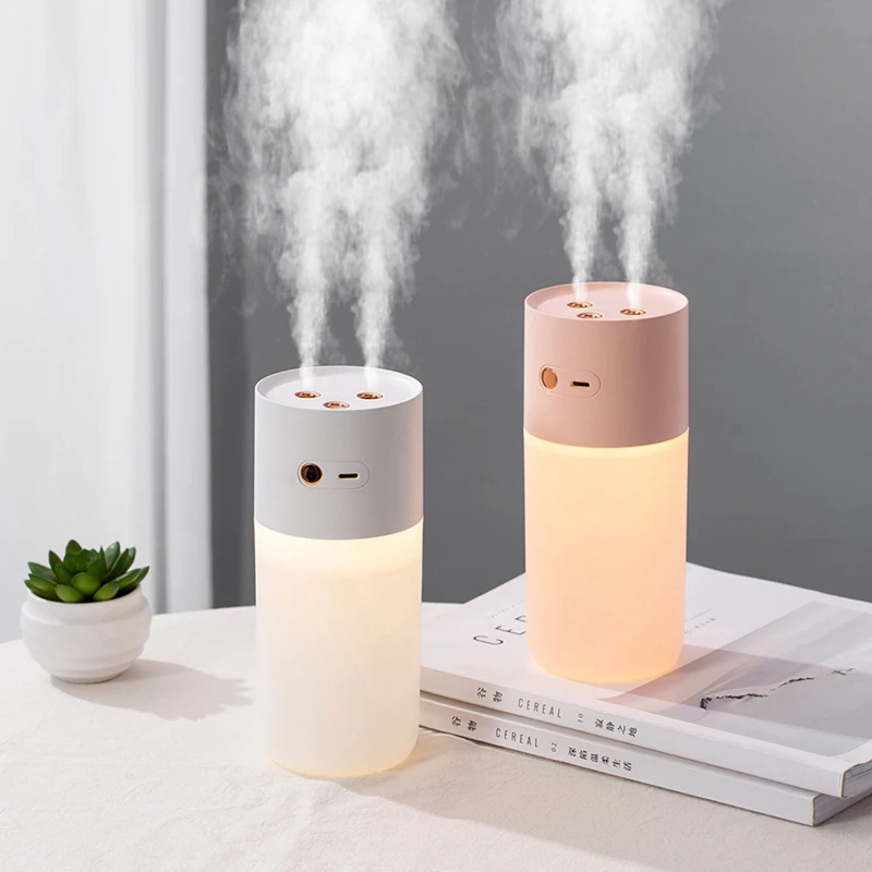 400ML Dual Nozzle Ultrasonic Air Humidifier USB Charging Water Aromatherapy Diffuser with Warm Lamp Home Wireless Humidificador