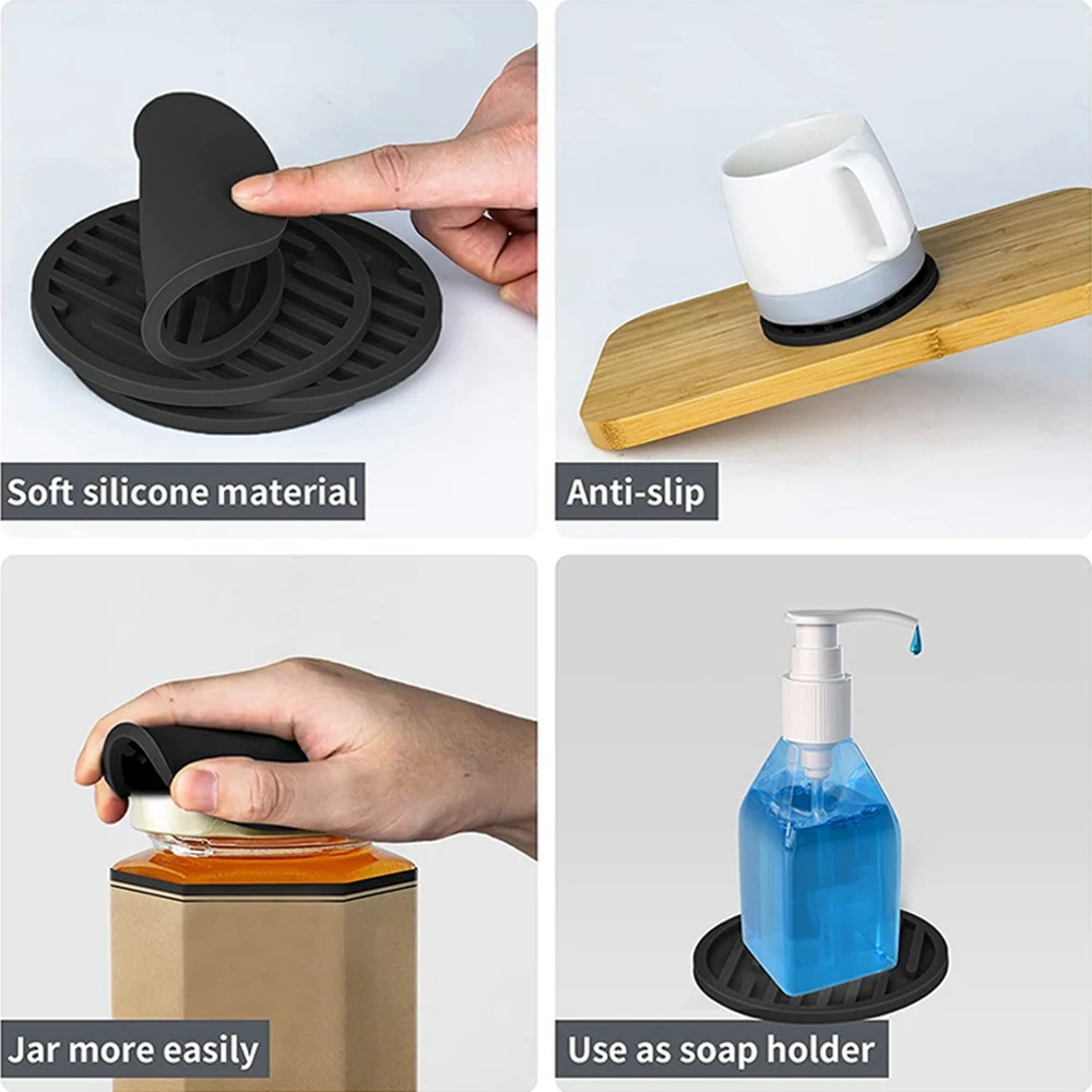 

6 Pack Black Silicone Coasters, Non-Slip Non-Stick Heat Resistant Beverage Coasters, Coffee Table Wine Bottle Coasters