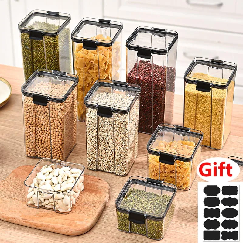 

Kitchen Food Storage Box Transparent Plastic Organizer Sealed Grain Storage Container With Lid Pantry Organizatizer Box food Box