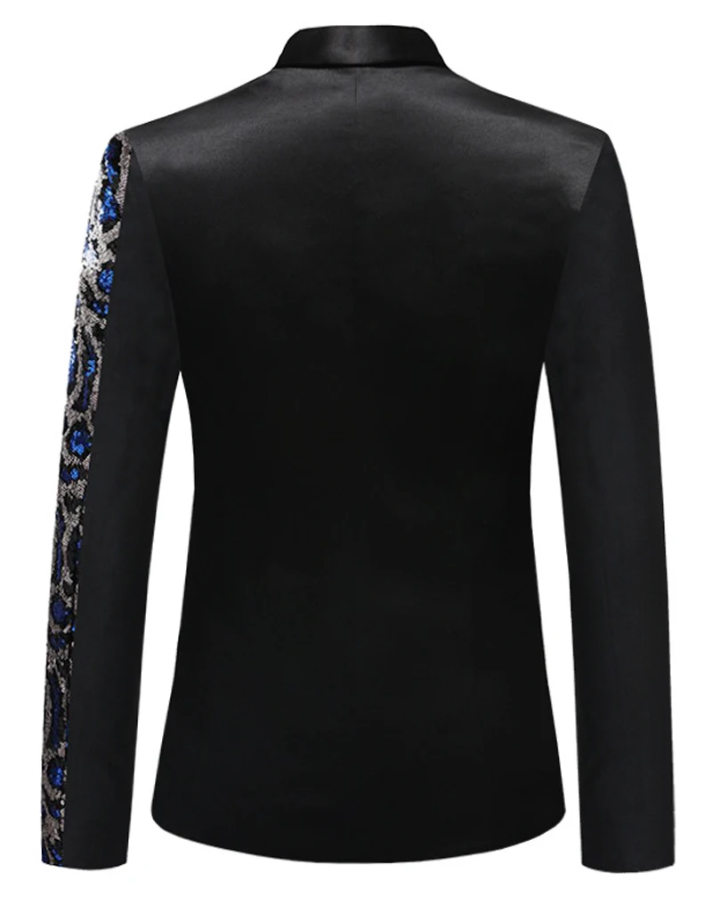 Blue Leopard Sequin Pathwork Suit Jacket Men 2023 Brand New Slim Fit One Button Dress Blazers Mens Party Wedding Stage Costumes