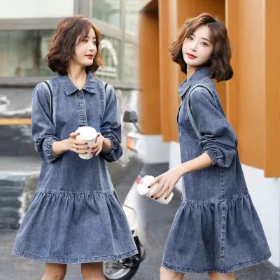 4XL 5XL Elegant Women Clothing Summer Spring Jeans Shirt Dress Vintage Long  Sleeve Denim Dresses For Women dresses ladies 2023