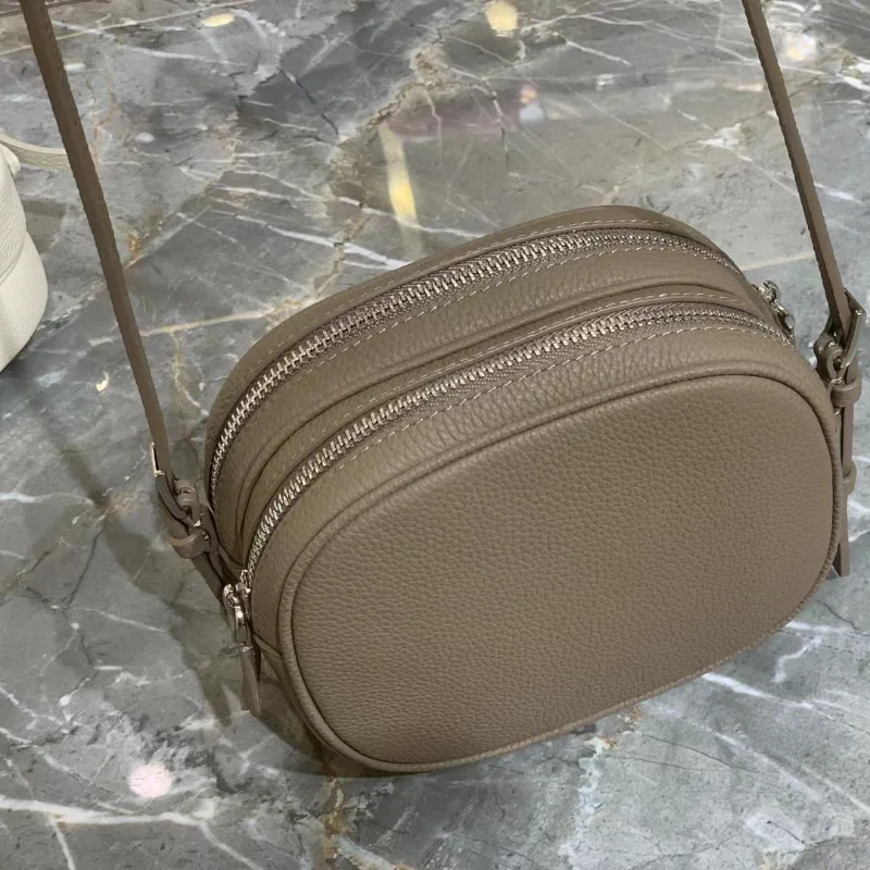 Women's Shoulder Leather Round Bag Genuine Top Layer Cowhide Crossbody Versatile Handbag for Woman High-quality Messenger Luxury