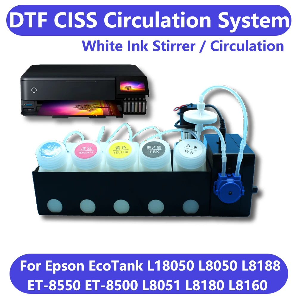 EcoTank ET 8550 DTF CISS 시스템 Epson Et8550 L18050 L8050 L1800 L800 XP600 흰색 잉크 탱크 DTF 변환 키트 용 잉크 키트 수정