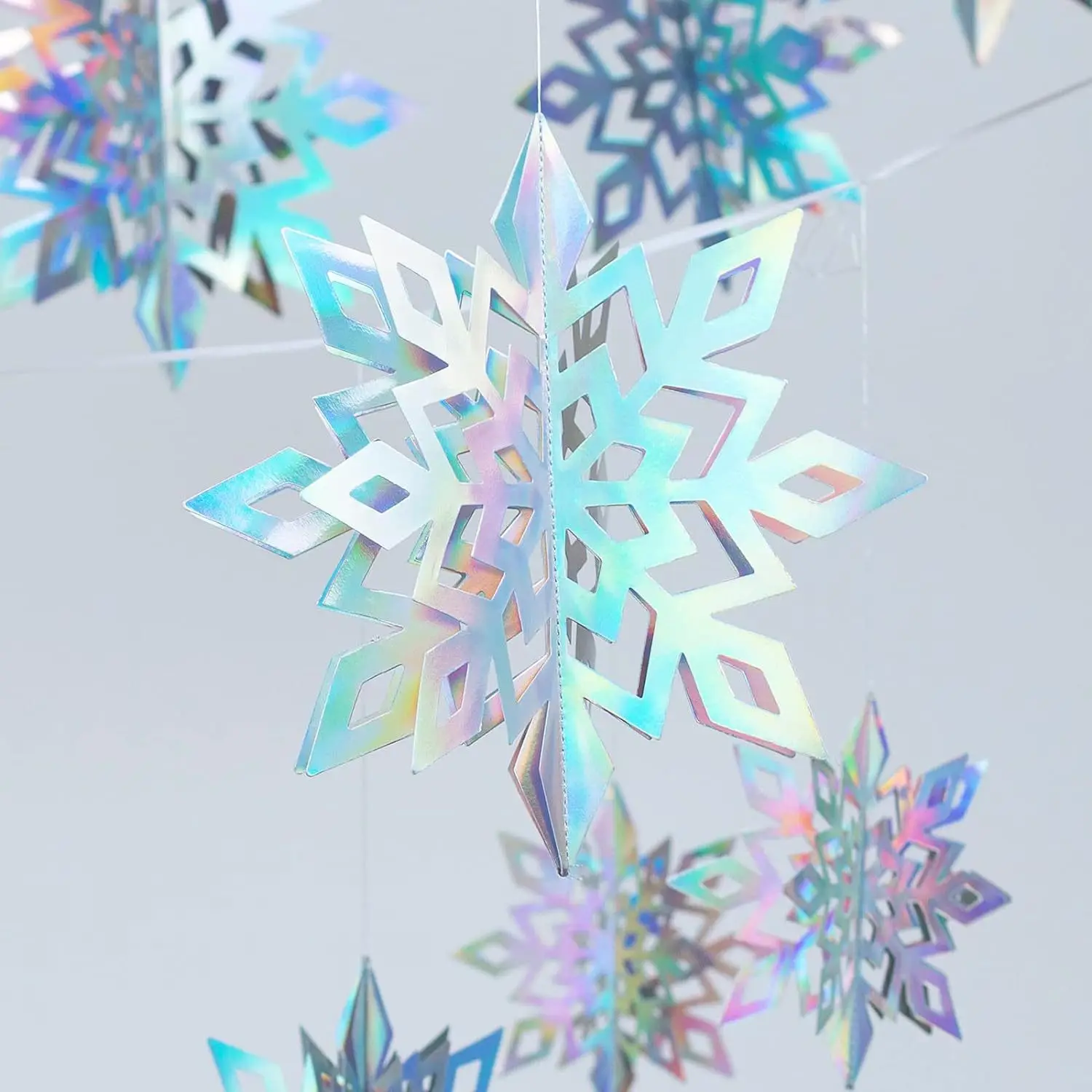 6PCS Christmas Snowflake 15/20/25CM Christmas Tree Hanging Ornaments 3D Iridescent Snowflake Star Christmas Wedding Decorations