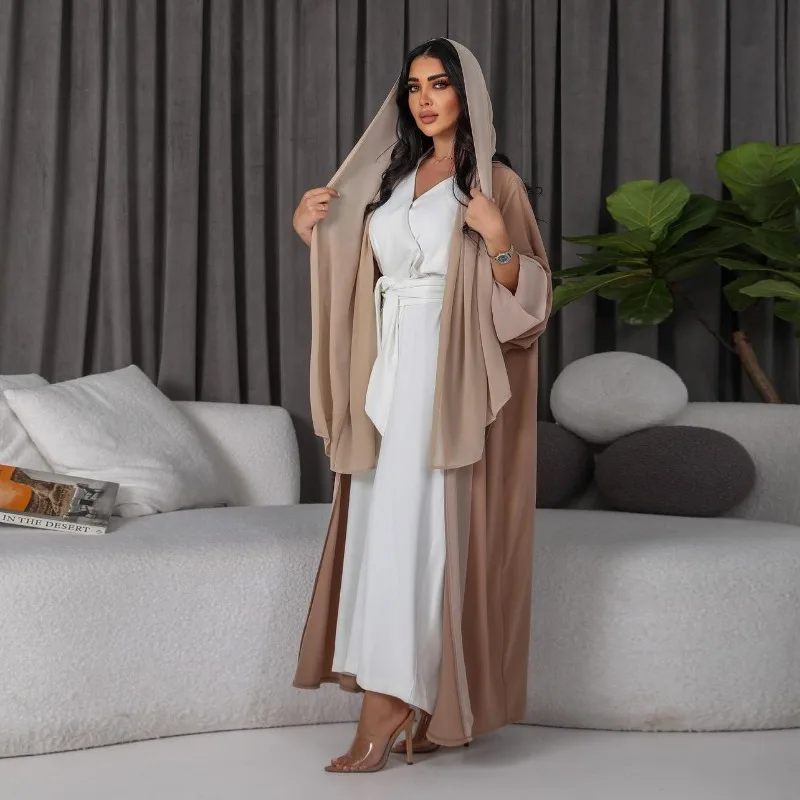 Muslim Fashion Cardigan Coat Chiffon Patchwork Women Abaya muslim dress women  robe turque  abayas for women