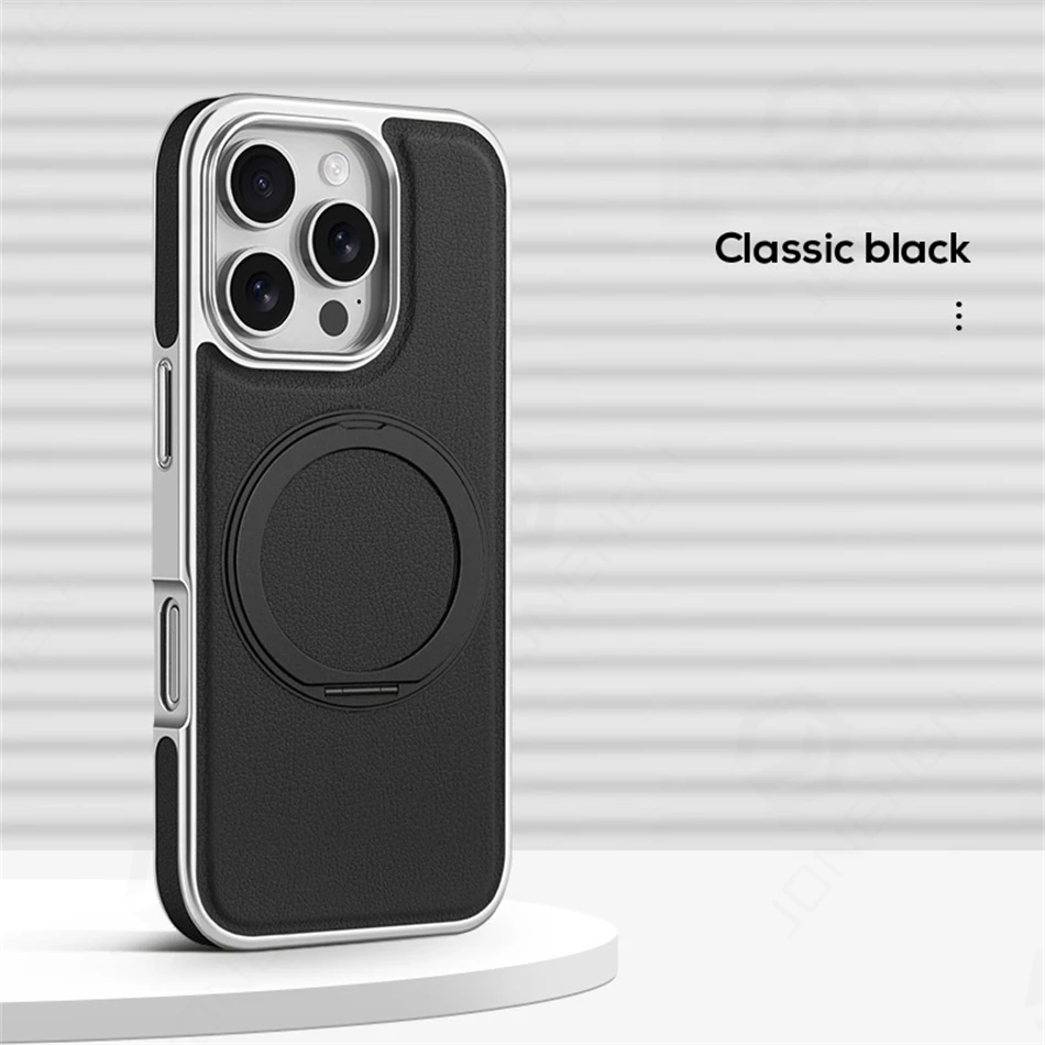 Retro Leather Magnetic Kickstand Cover with 360° Metal Bracelet Holder and Soft Bumper