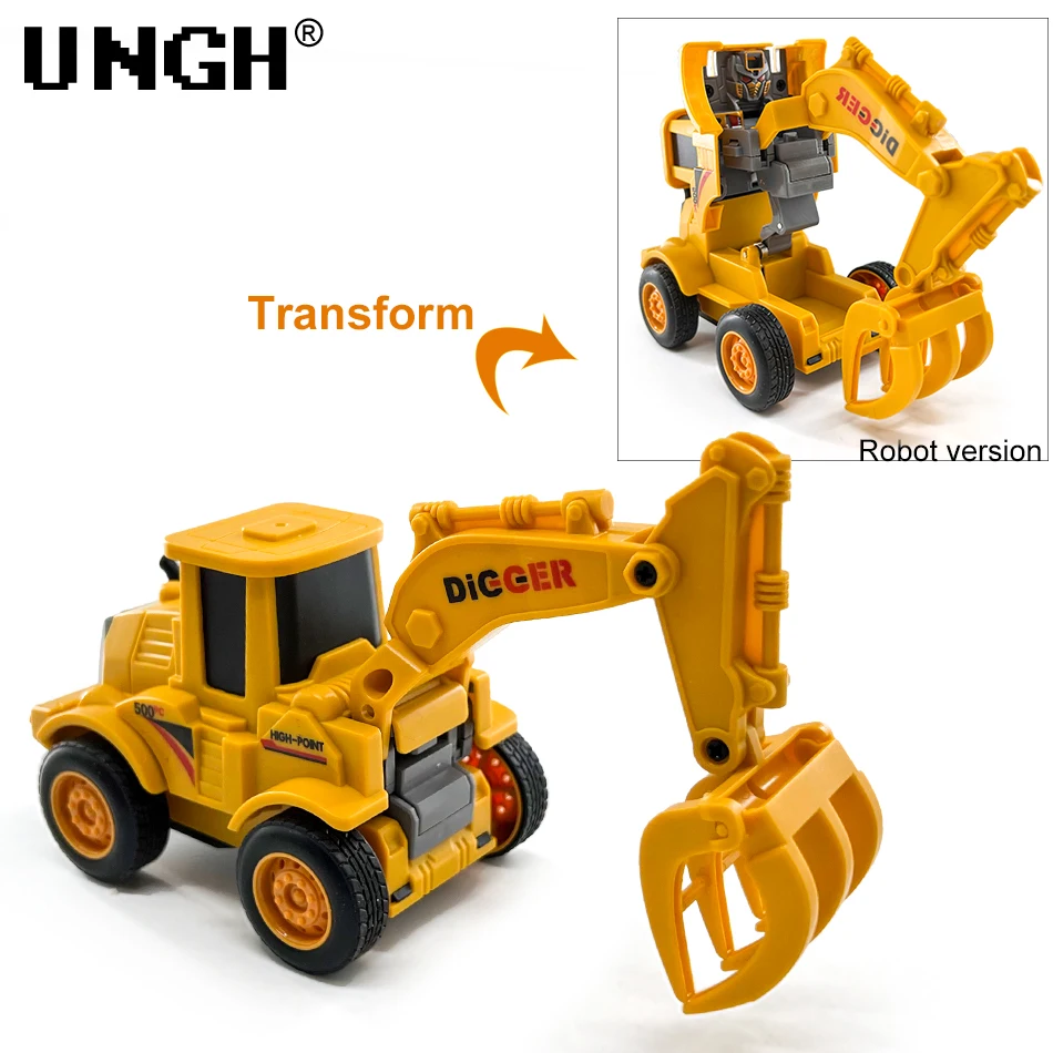 UNGH 10cm One-key Deform Car Diecast Transformation Excavator TrucK Model Toy for Children Boy Games Inertial Engineering Carbot hot wheels monster truck Diecasts & Toy Vehicles