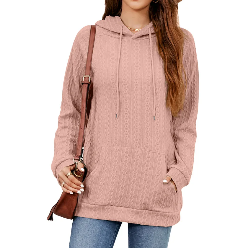 2023 Autumn Winter New Women's Solid Hooded Drawstring Pocket Pullover Sweater Casual Loose Comfortable Versatile Top