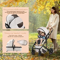 Poussette de luxe 3-en-1 avec siège auto pour nouveau-né, landau tout-terrain, poussette de voyage pour bébé avec amortisseurs et cadre en aluminium 3