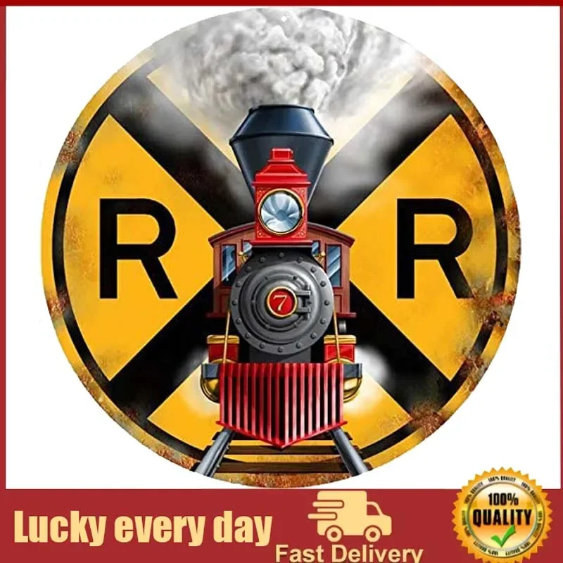 

12x12 Inches Circular Metal Sign,Train Signage Railroad Crossing,Vintage Round Tin Sign Nostalgic Funny Iron Painting
