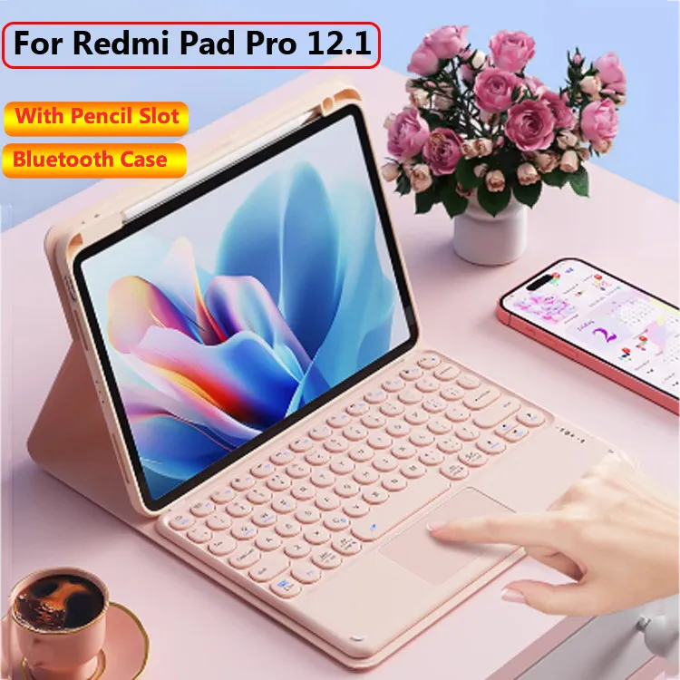 FOGARI Afneembaar Bluetooth Toetsenbord voor Redmi Pad Pro 12.1 inch | AZERTY Frans Toetsenbordhoes in Lichtblauw