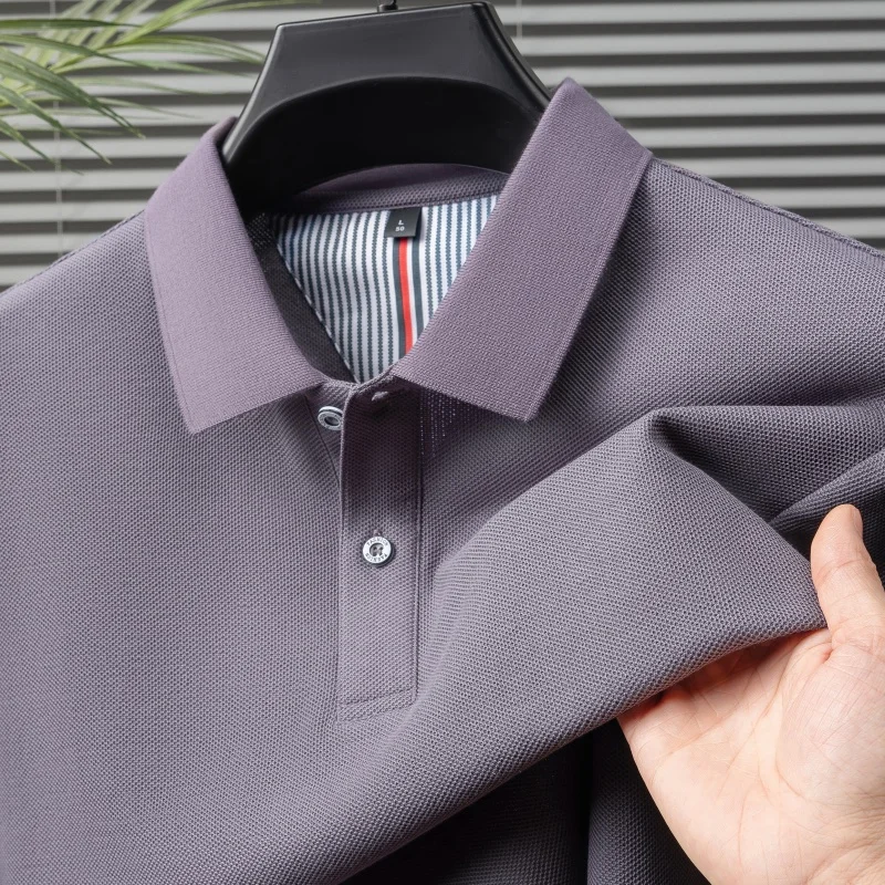 100% pure cotton short sleeved men's polo shirt summer boutique fashion high-quality top solid color collar back striped T-shirt 22 S77896968f173475183d2d2f18d4c2b4eV