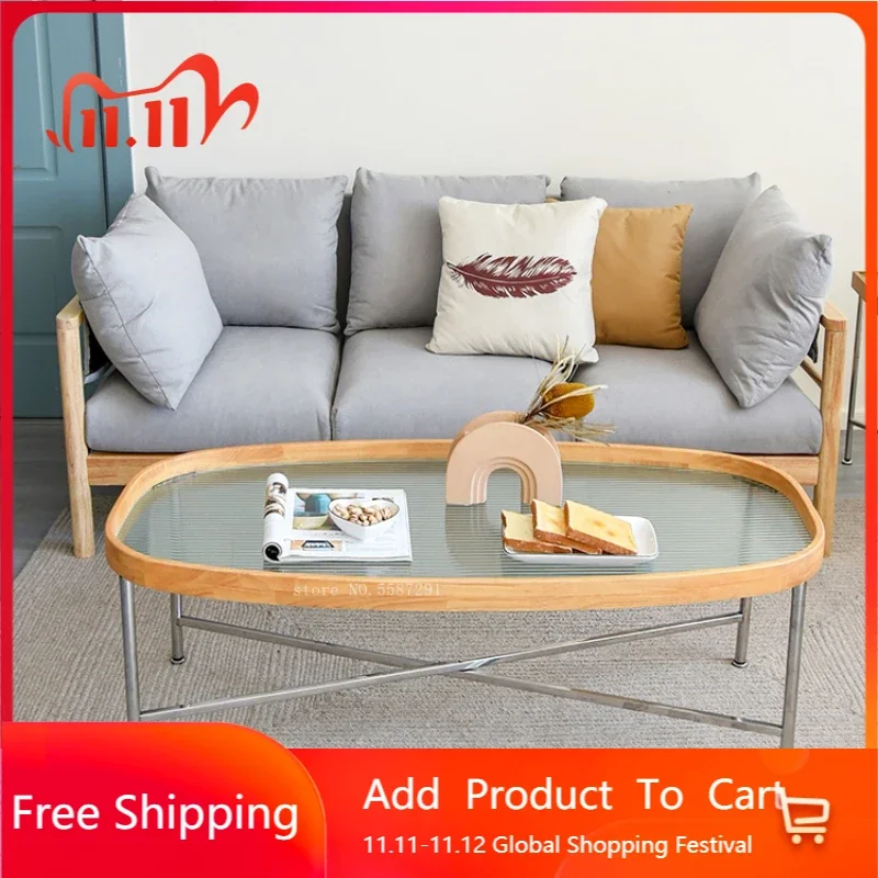 Wholesale Minimal style solid wood coffee table with glass top for living  room rectangle light coffee table From m.