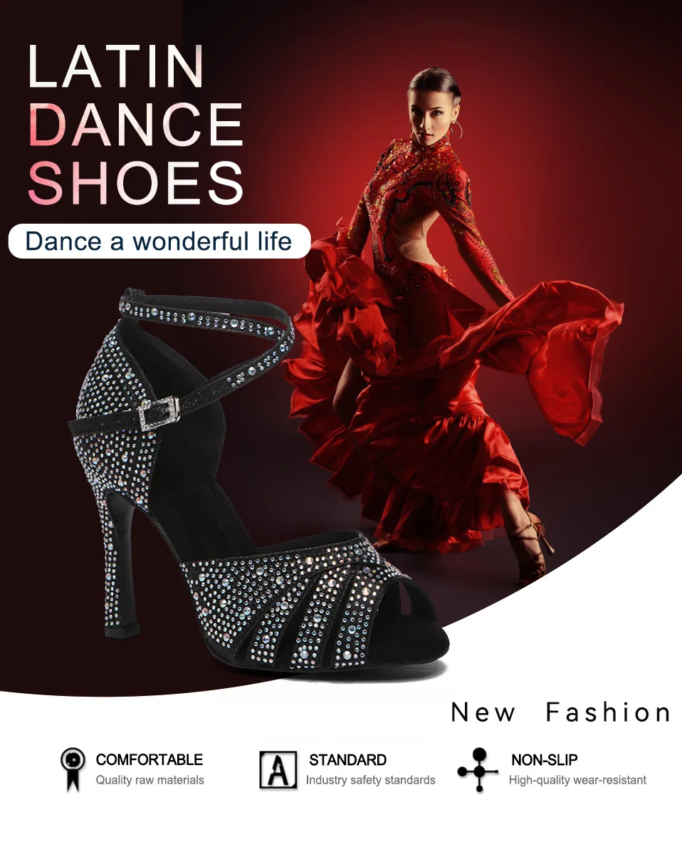 Women Latin Dance Shoes Tango Dance Boots Rhinestone Ballroom Sexy