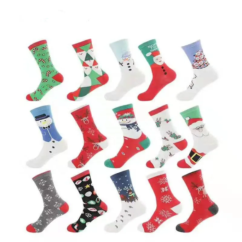 

1pr Pure-Cotton 15 Men's Christmas Stockings-Child Elderly David's Deer Snowman Wholesale Mid-Calf Women's Christmas Stockings