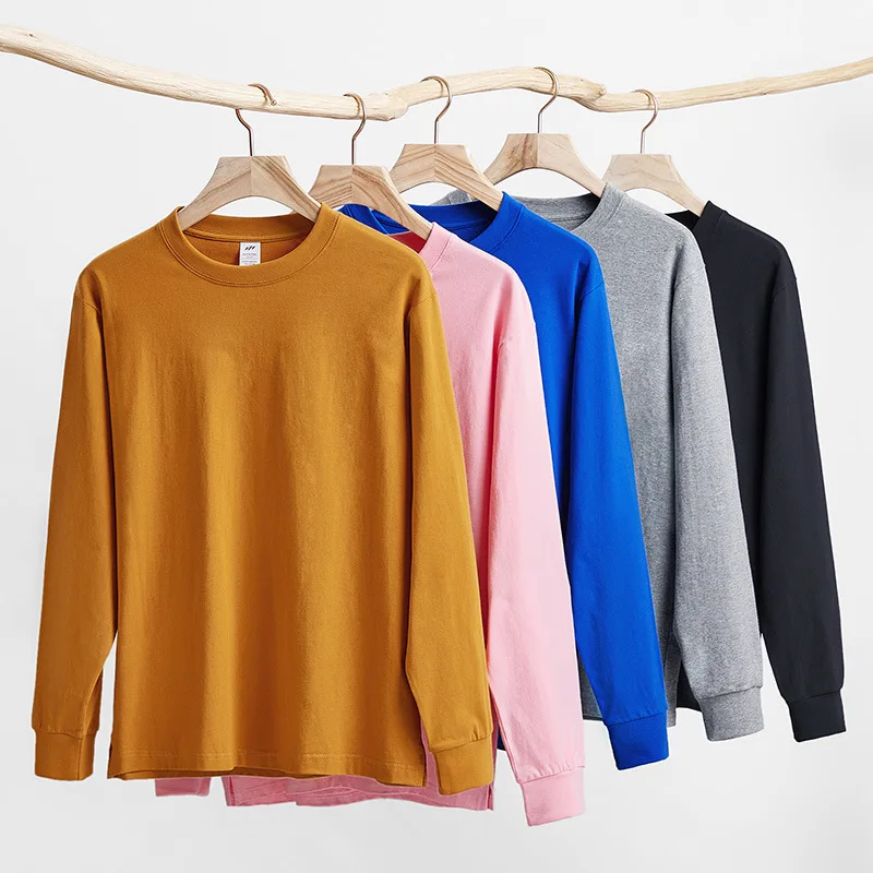 

Heavyweight Cotton 230g Long Sleeve T-shirt Round Neck Men's Loose Bottom White T-shirt for Men Women