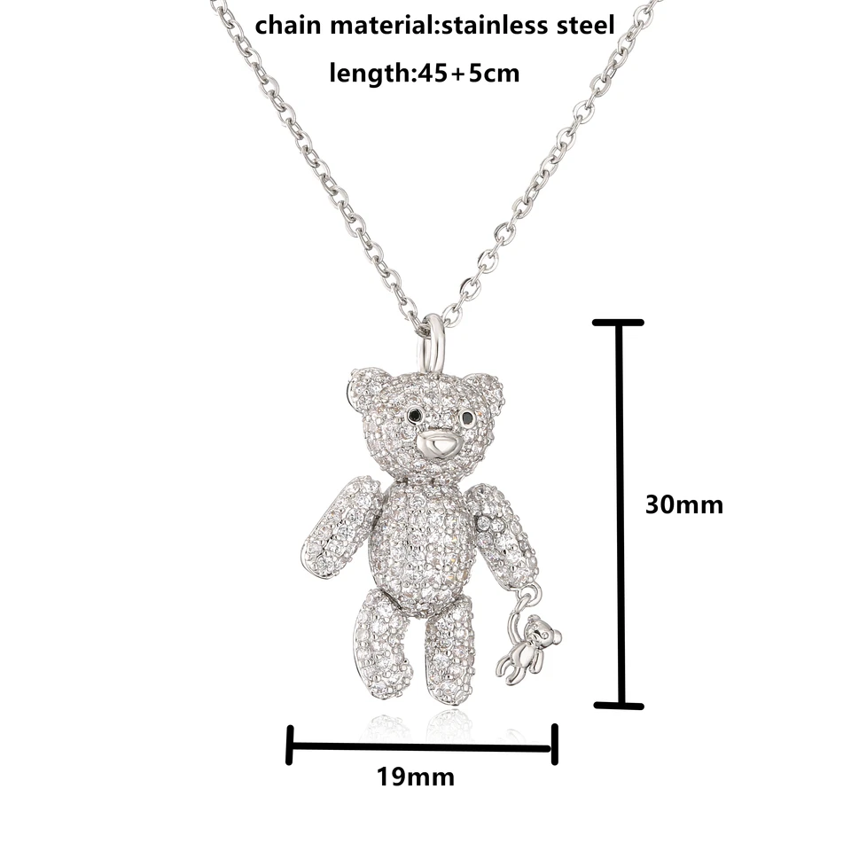ZHUKOU Collane con ciondoli simpatico orso per donna Ottone Cubic zirconia Collana da donna Gioielli all'ingrosso Regali di Natale  36