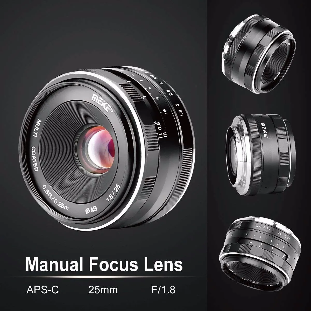 Meike 25mm f1.8 Large Aperture Manual Lens for Olympus Micro 4/3/Sony E/Canon EF