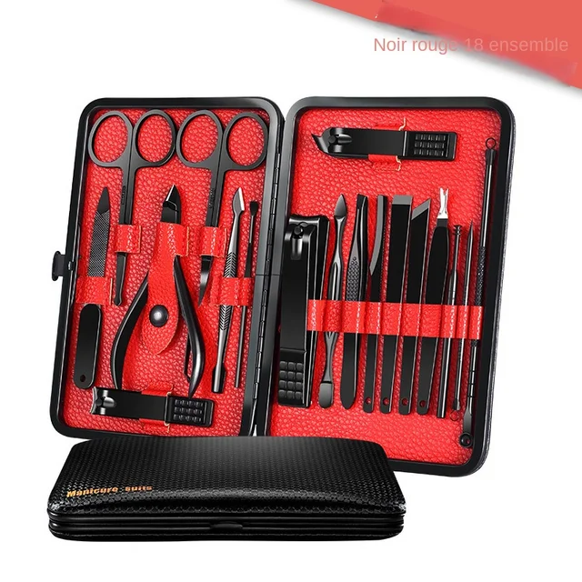 Manucure Kit professionnel en acier inoxydable, 18 outils de couleur