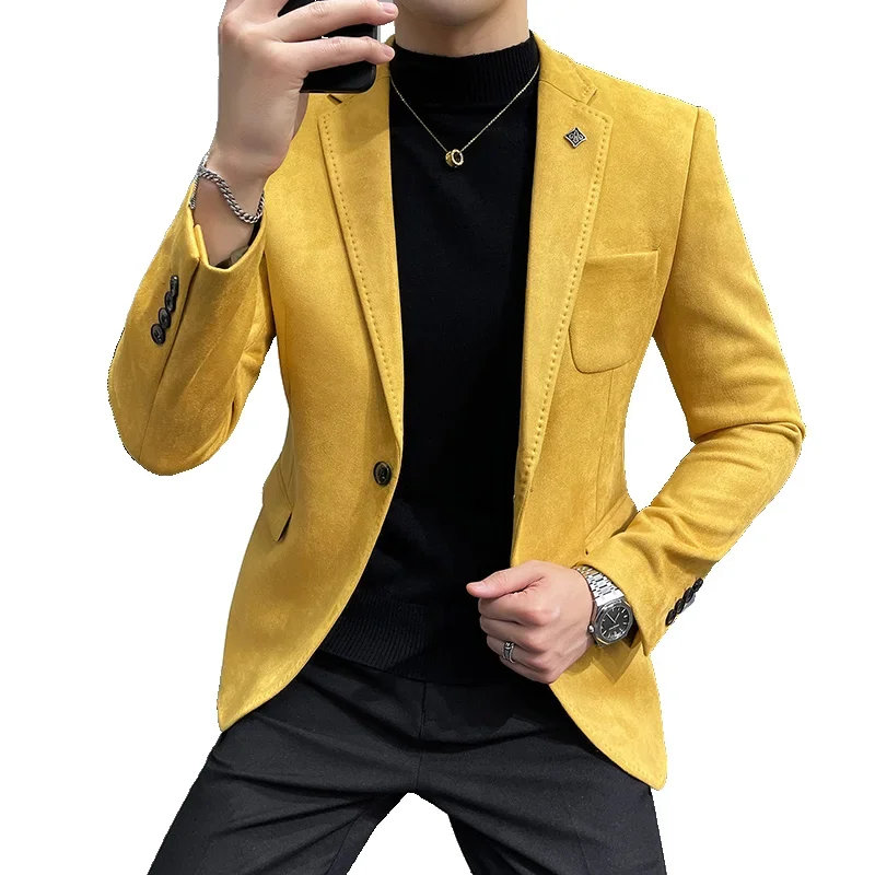 Men Suits Jackets Autumn Suede Velvet Suit Jacket 6 Color Business Slim Fit Blazers Casual Prom Party Clothing