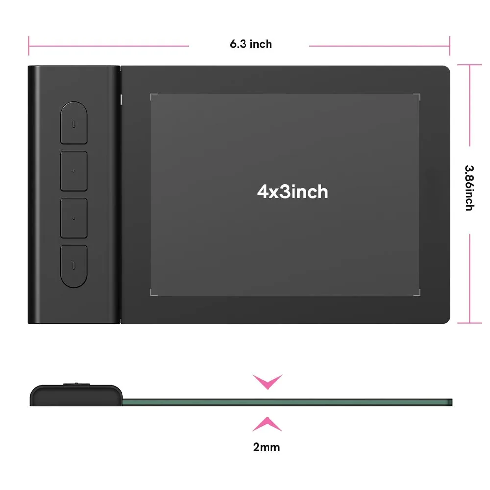VK430 4x3 인치 드로잉 태블릿 배터리 프리 펜 8192 레벨 290RPS 4 핫키 USB-C OSU Windows Mac 안드로이드 Chromebook용