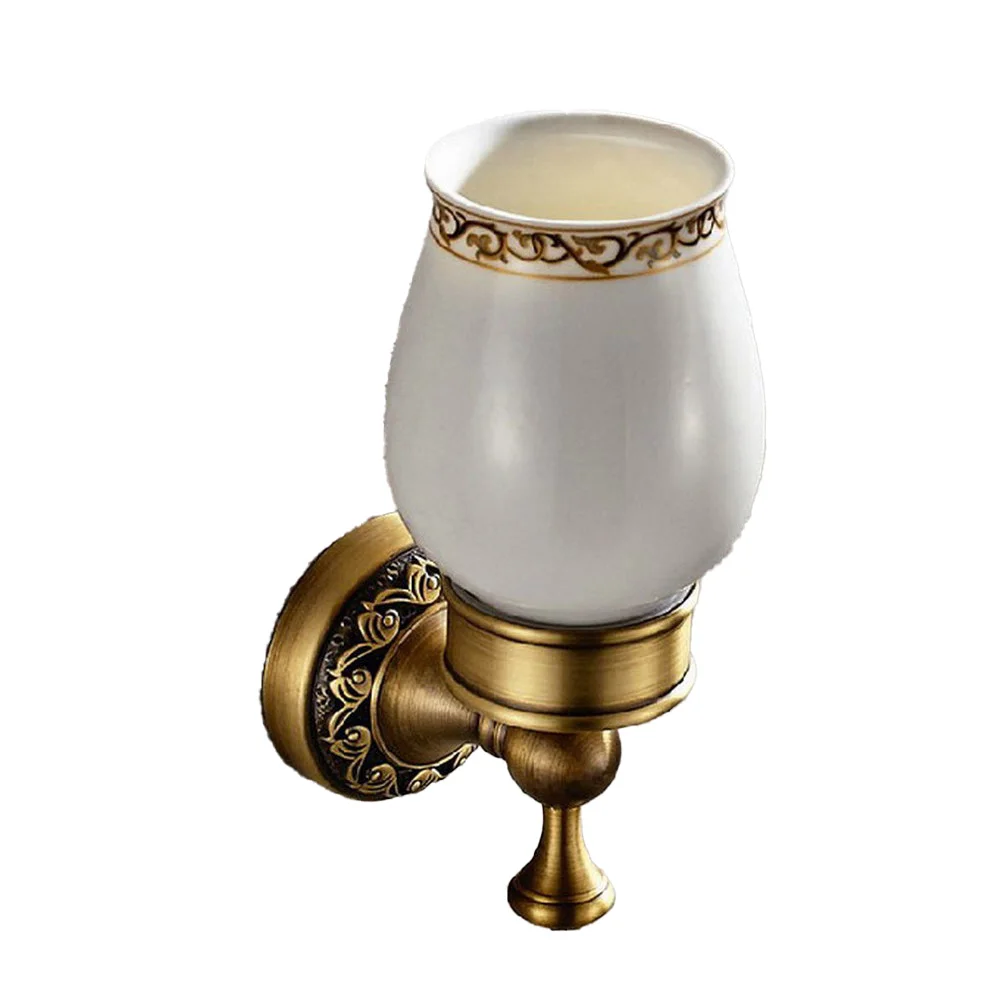 Wall Mounted Cup & Holders Antique Brass Glass Cups Toothbrush Holder Bath Hardware sets Single Cup Holder Nba497